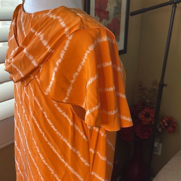 BCBGMAXAZRIA Draped Silk Dress in Striped Citrus, SZ M - Picture 10 of 10
